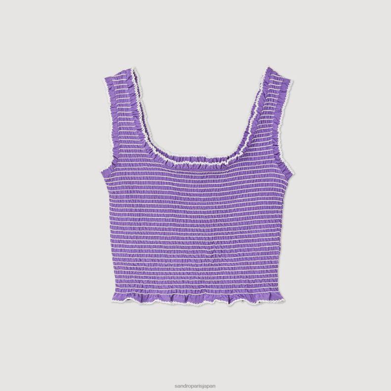 jp Sandro Paris 女性 スモッキング クロップドタンクトップ 紫 20D4B187 衣服
