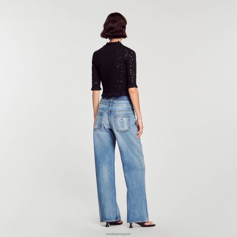 jp Sandro Paris 女性 スパンコールトップ 黒 20D4B27 衣服