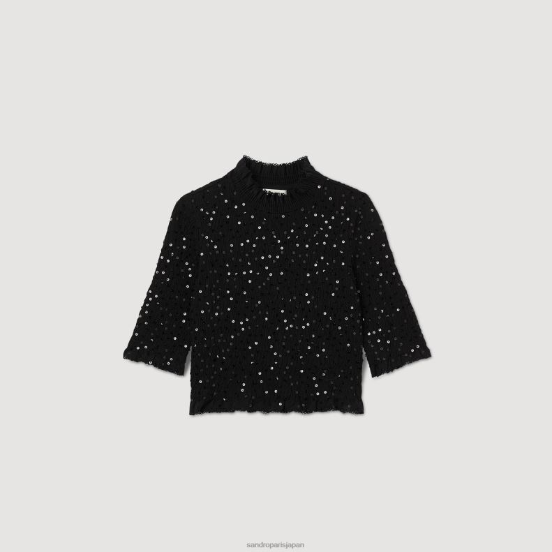jp Sandro Paris 女性 スパンコールトップ 黒 20D4B27 衣服