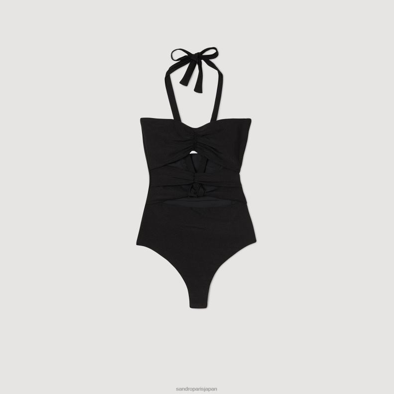 jp Sandro Paris 女性 ネクタイ付きワンピース透かし水着 黒 20D4B298 衣服