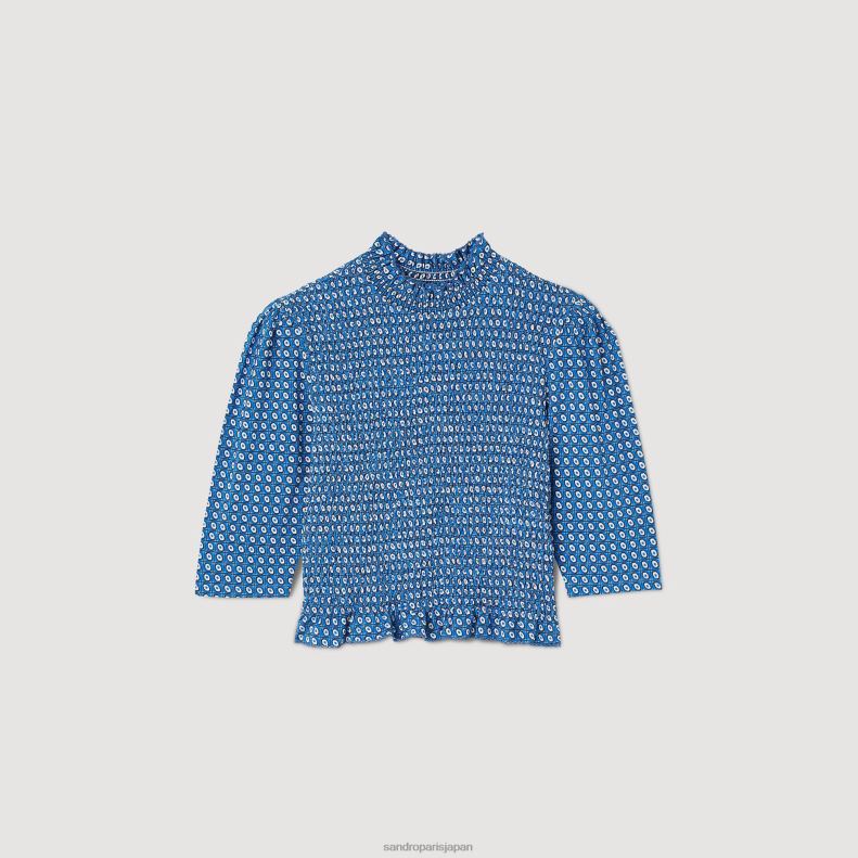 jp Sandro Paris 女性 スモックプリントトップス 青 20D4B32 衣服