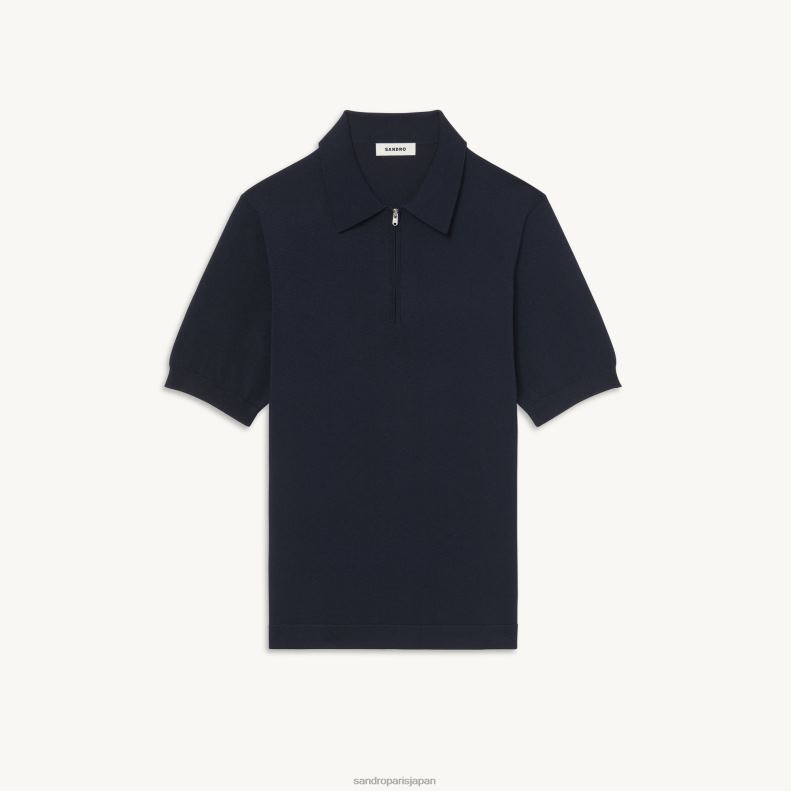 jp Sandro Paris 男性 ジップカラー付きニットポロシャツ ネイビーブルー 20D4B628 衣服