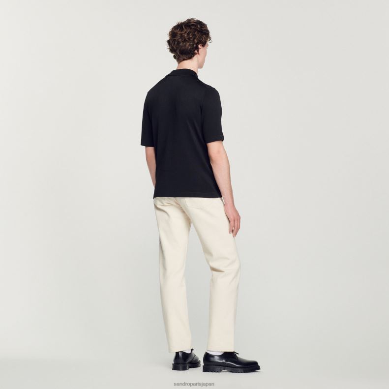 jp Sandro Paris 男性 ジップカラー付きニットポロシャツ 黒 20D4B629 衣服