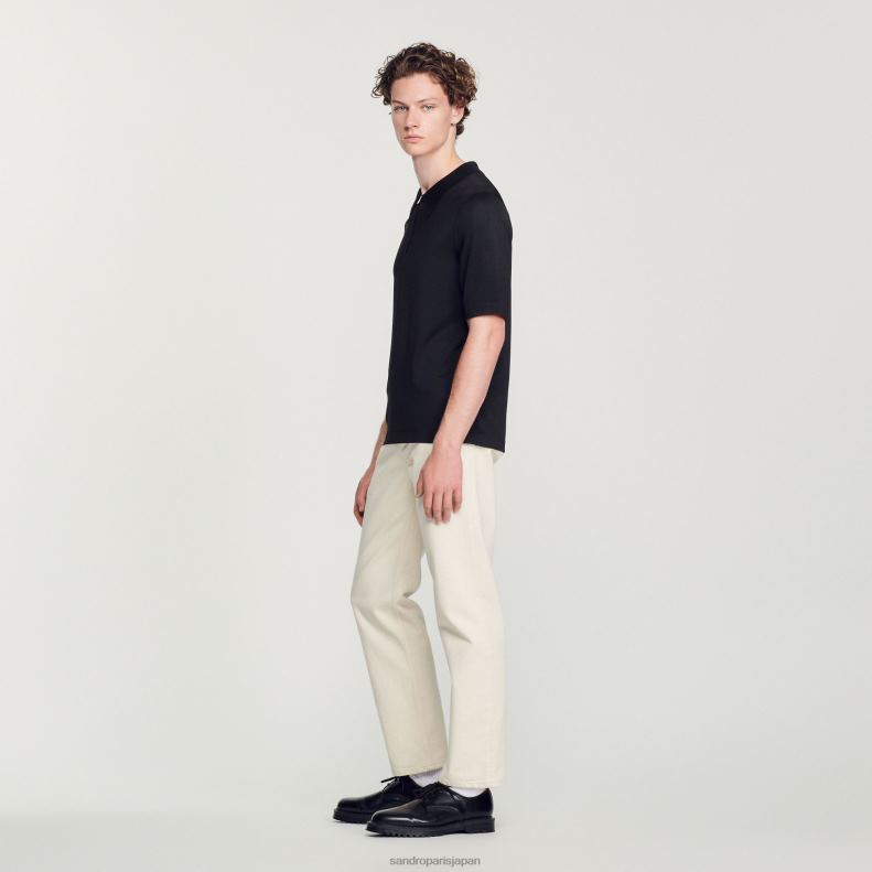 jp Sandro Paris 男性 ジップカラー付きニットポロシャツ 黒 20D4B629 衣服