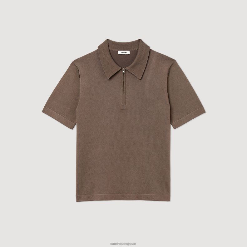 jp Sandro Paris 男性 ジップカラー付きニットポロシャツ トープ 20D4B631 衣服