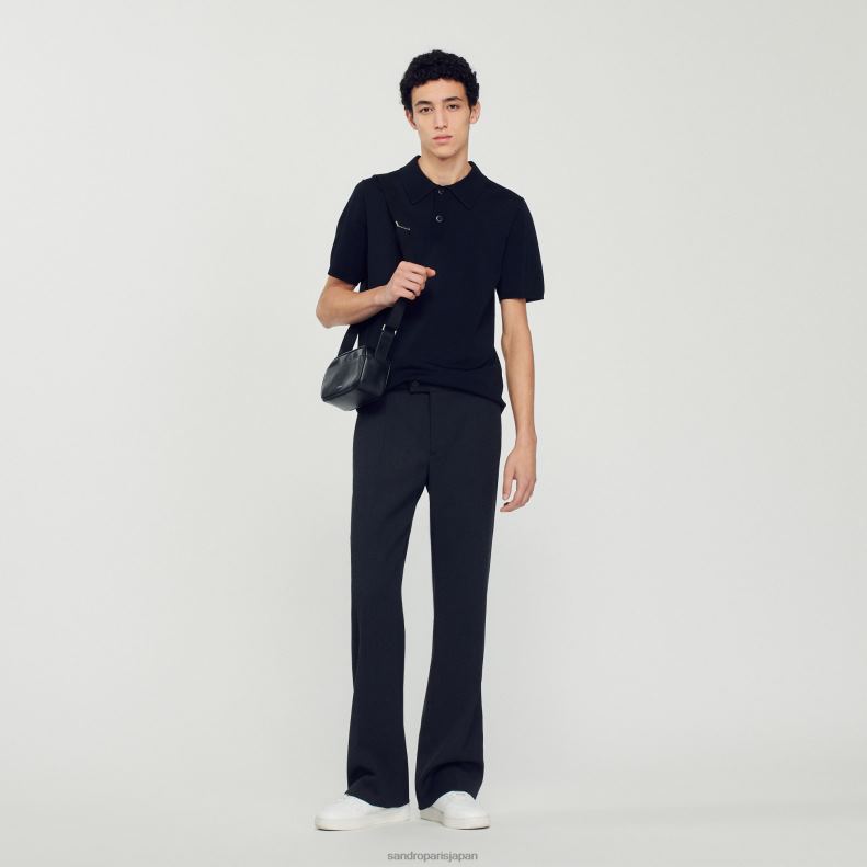 jp Sandro Paris 男性 半袖ニットポロシャツ 黒 20D4B700 衣服