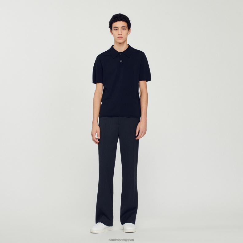 jp Sandro Paris 男性 半袖ニットポロシャツ 黒 20D4B700 衣服