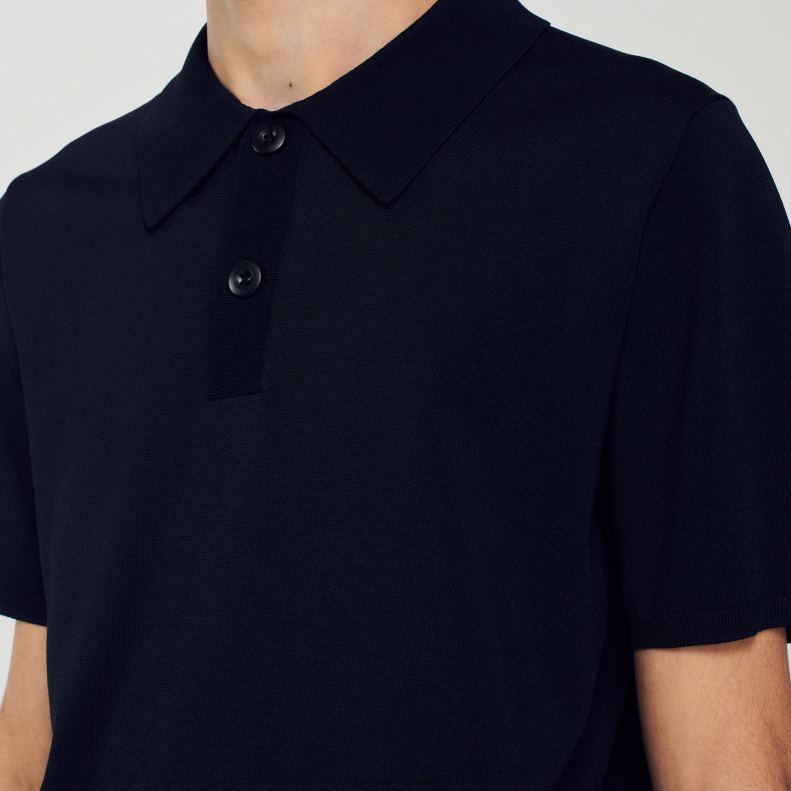 jp Sandro Paris 男性 半袖ニットポロシャツ 黒 20D4B700 衣服