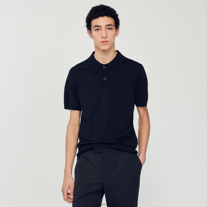 jp Sandro Paris 男性 半袖ニットポロシャツ 黒 20D4B700 衣服