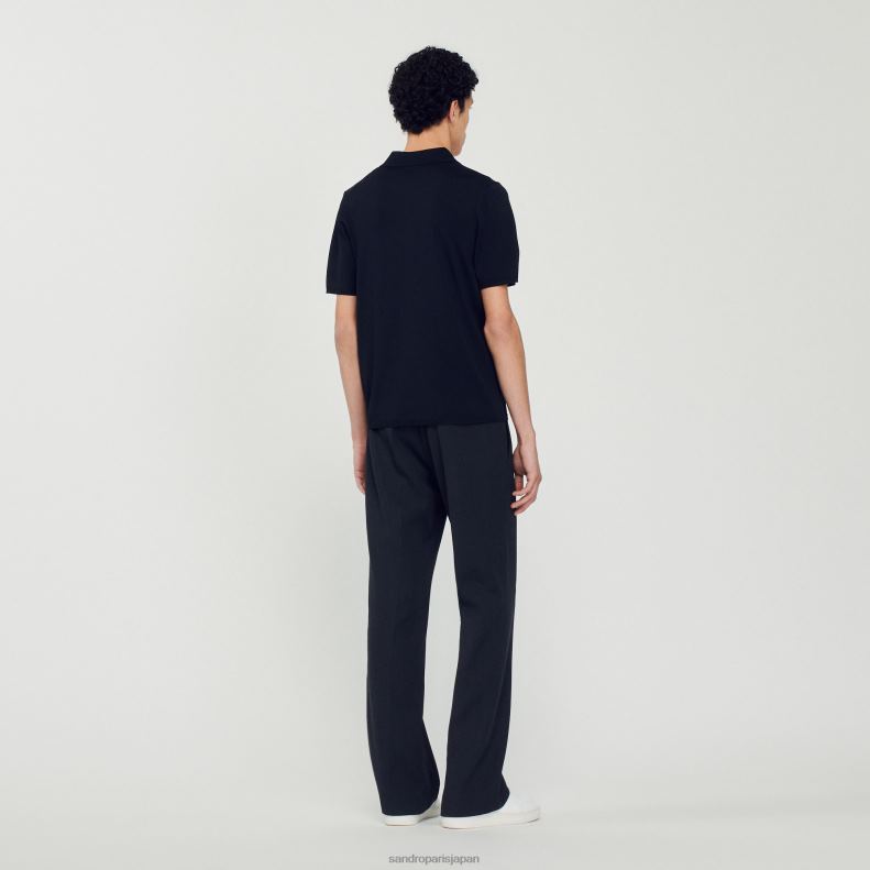 jp Sandro Paris 男性 半袖ニットポロシャツ 黒 20D4B700 衣服