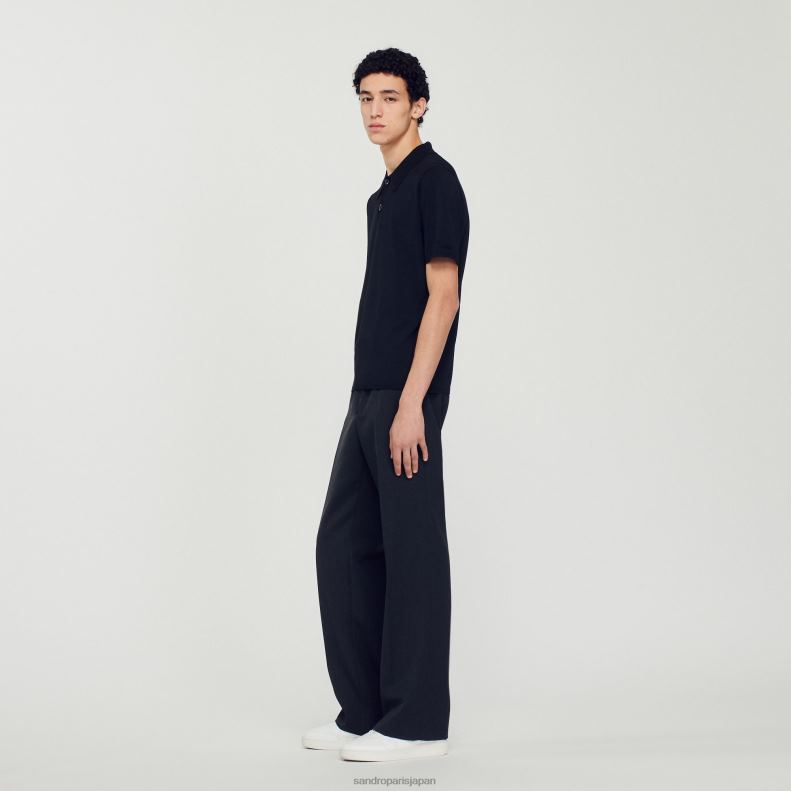 jp Sandro Paris 男性 半袖ニットポロシャツ 黒 20D4B700 衣服