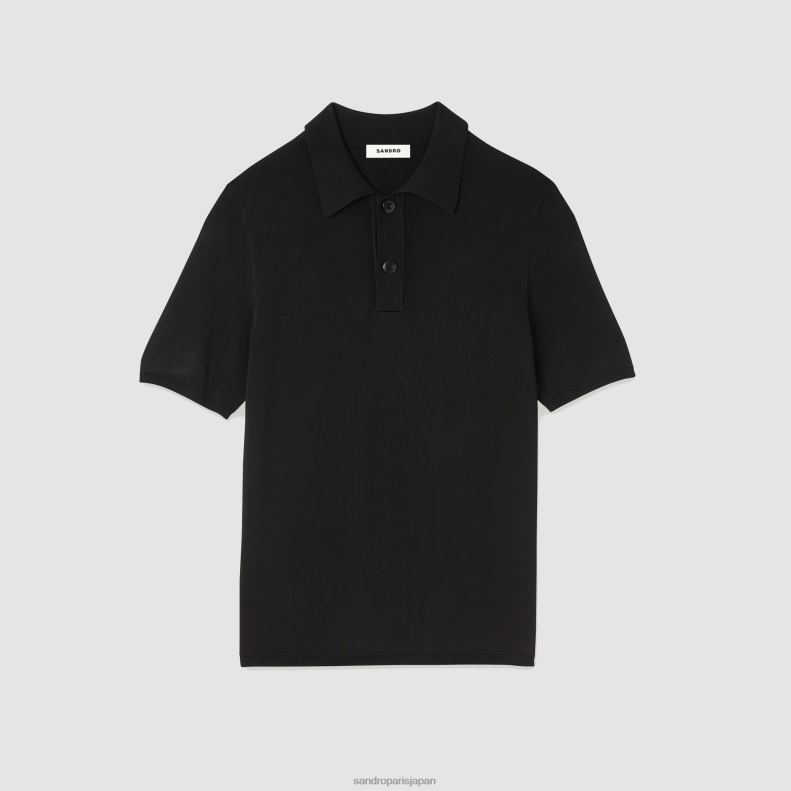 jp Sandro Paris 男性 半袖ニットポロシャツ 黒 20D4B700 衣服