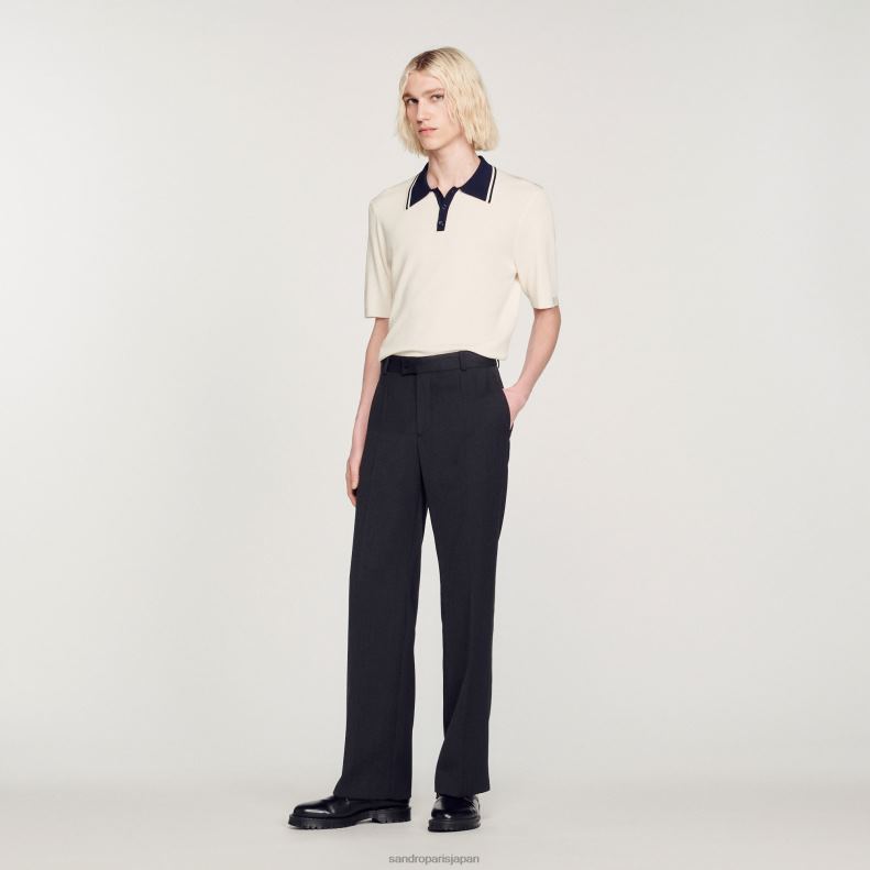 jp Sandro Paris 男性 コントラストカラーのポロシャツ 生成り 20D4B702 衣服