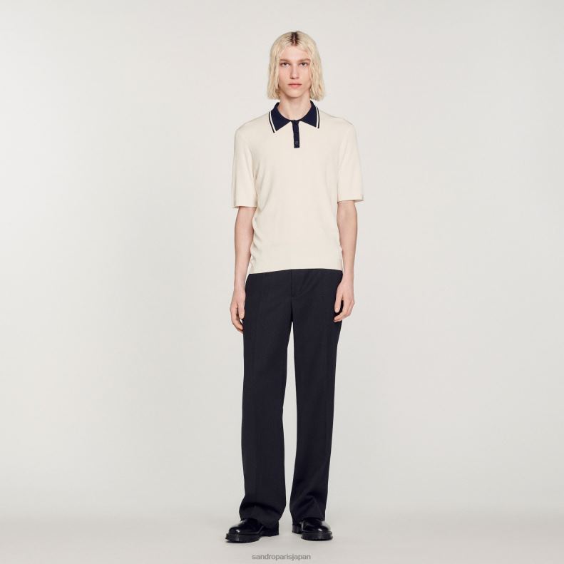 jp Sandro Paris 男性 コントラストカラーのポロシャツ 生成り 20D4B702 衣服
