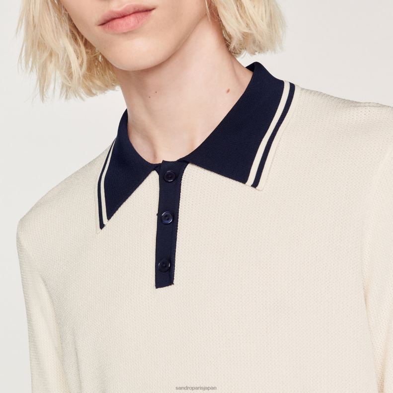 jp Sandro Paris 男性 コントラストカラーのポロシャツ 生成り 20D4B702 衣服
