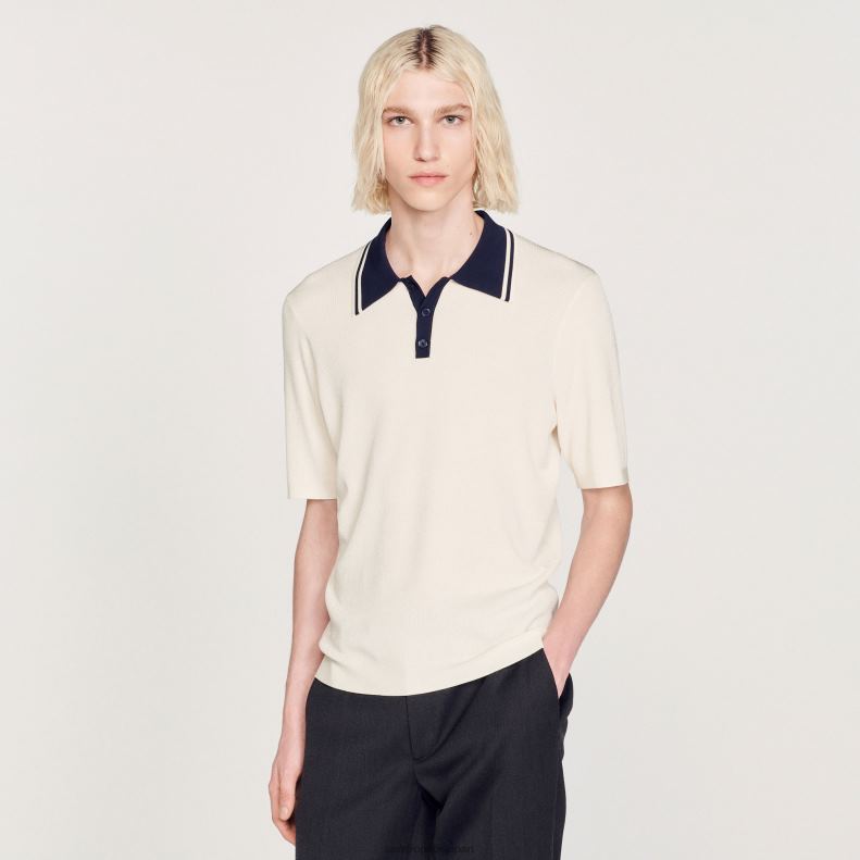 jp Sandro Paris 男性 コントラストカラーのポロシャツ 生成り 20D4B702 衣服
