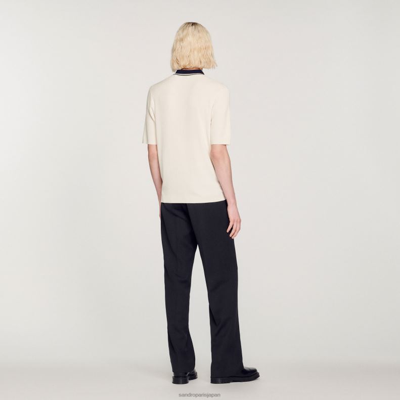 jp Sandro Paris 男性 コントラストカラーのポロシャツ 生成り 20D4B702 衣服