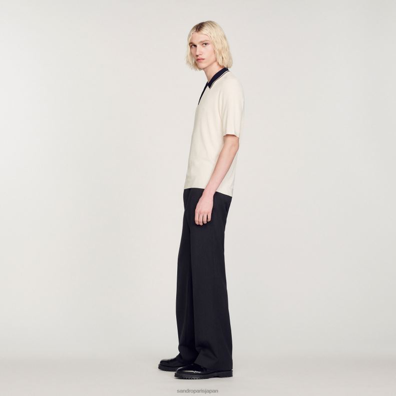 jp Sandro Paris 男性 コントラストカラーのポロシャツ 生成り 20D4B702 衣服