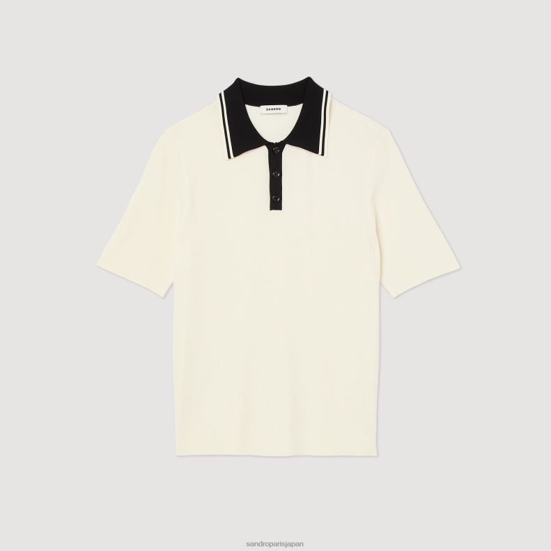 jp Sandro Paris 男性 コントラストカラーのポロシャツ 生成り 20D4B702 衣服