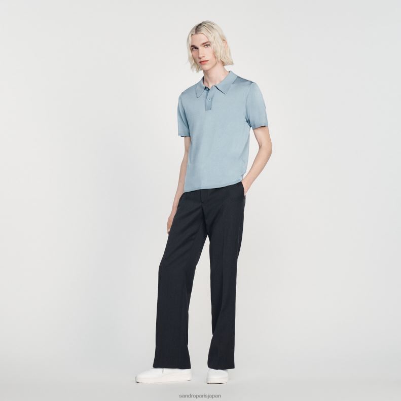 jp Sandro Paris 男性 半袖ニットポロシャツ 一色 20D4B705 衣服