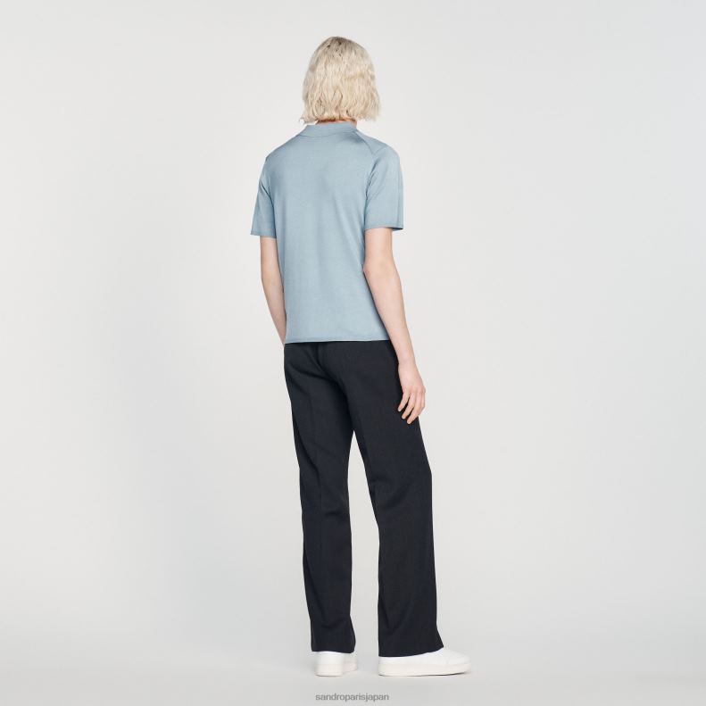 jp Sandro Paris 男性 半袖ニットポロシャツ 一色 20D4B705 衣服