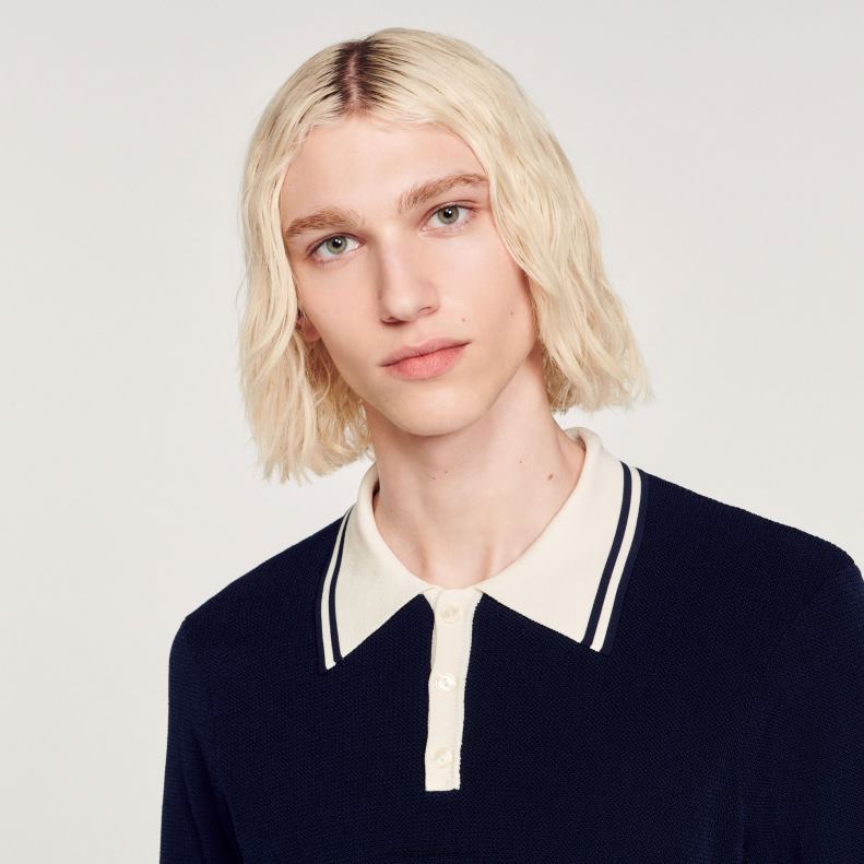jp Sandro Paris 男性 コントラストカラーのポロシャツ 一色 20D4B707 衣服