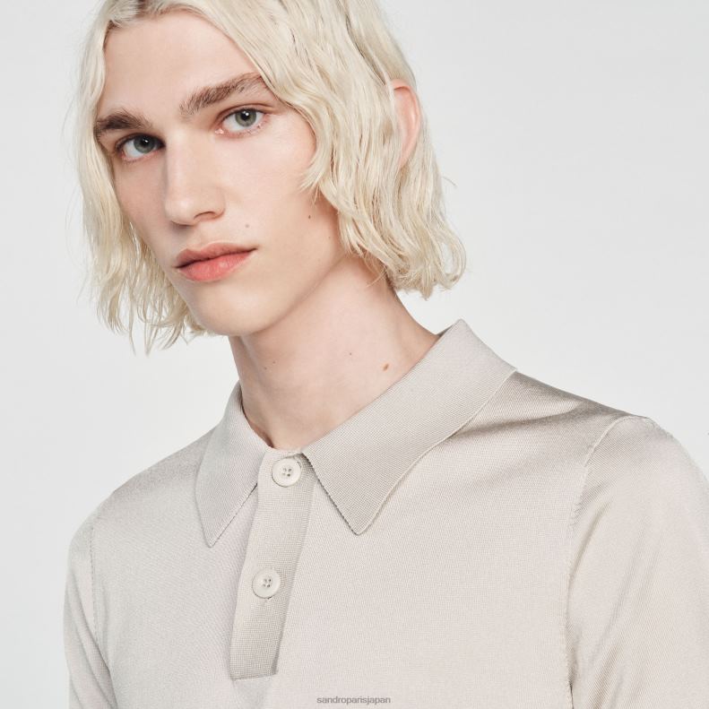 jp Sandro Paris 男性 半袖ニットポロシャツ 一色 20D4B716 衣服