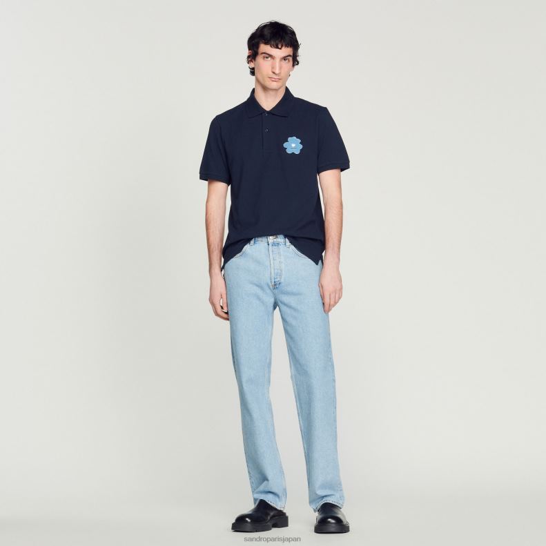 jp Sandro Paris 男性 フラワーエンブロイダリーポロシャツ ネイビーブルー 20D4B726 衣服