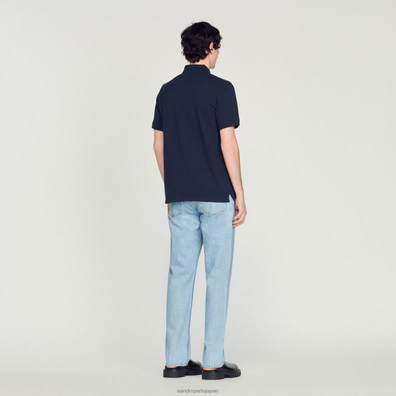 jp Sandro Paris 男性 フラワーエンブロイダリーポロシャツ ネイビーブルー 20D4B726 衣服