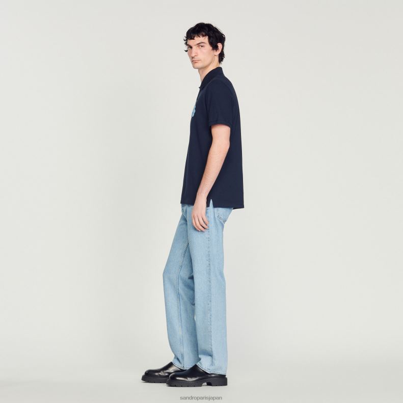 jp Sandro Paris 男性 フラワーエンブロイダリーポロシャツ ネイビーブルー 20D4B726 衣服