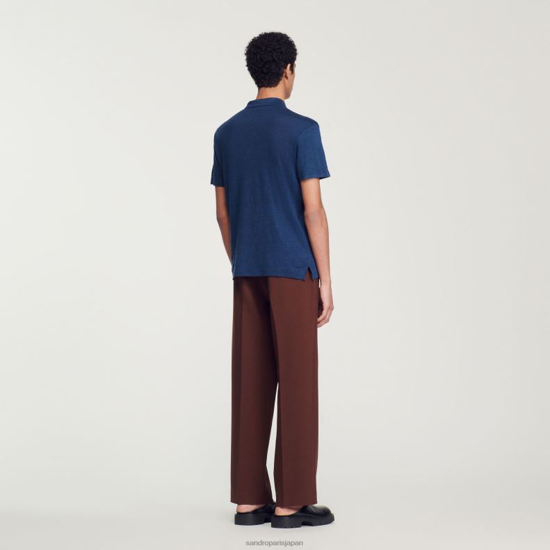 jp Sandro Paris 男性 リネンポロシャツ ダークネイビー 20D4B745 衣服
