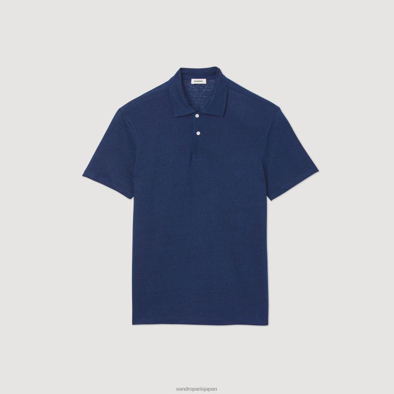 jp Sandro Paris 男性 リネンポロシャツ ダークネイビー 20D4B745 衣服