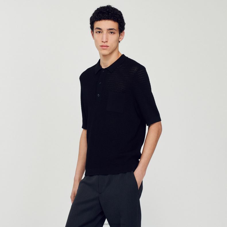 jp Sandro Paris 男性 半袖ポロセーター 黒 20D4B748 衣服