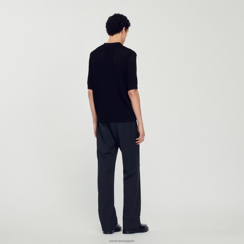 jp Sandro Paris 男性 半袖ポロセーター 黒 20D4B748 衣服