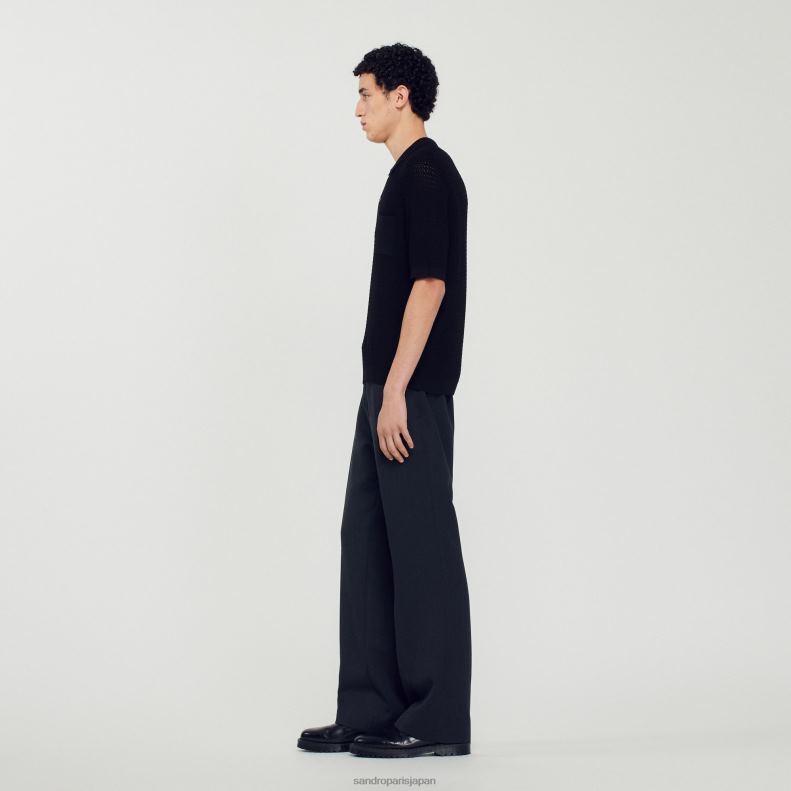 jp Sandro Paris 男性 半袖ポロセーター 黒 20D4B748 衣服