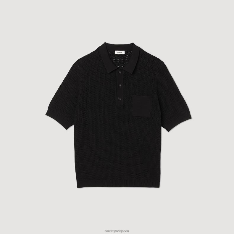 jp Sandro Paris 男性 半袖ポロセーター 黒 20D4B748 衣服