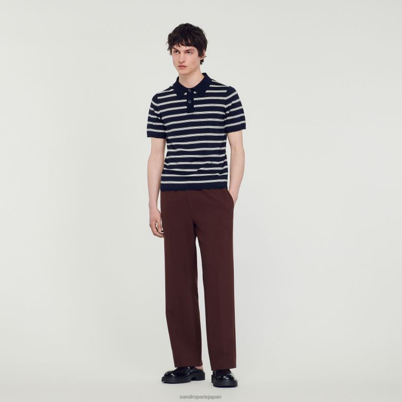 jp Sandro Paris 男性 ストライプのポロシャツ ネイビーストライプ オフホワイト 20D4B799 衣服