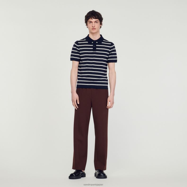 jp Sandro Paris 男性 ストライプのポロシャツ ネイビーストライプ オフホワイト 20D4B799 衣服