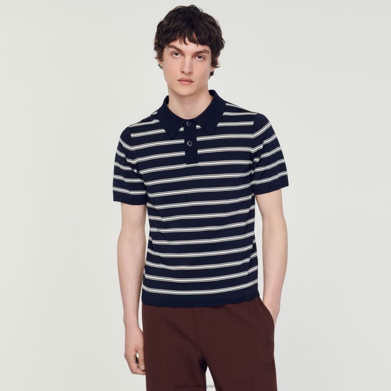 jp Sandro Paris 男性 ストライプのポロシャツ ネイビーストライプ オフホワイト 20D4B799 衣服