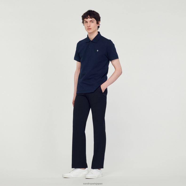 jp Sandro Paris 男性 スクエアクロスパッチ付きポロシャツ ネイビーブルー 20D4B827 衣服