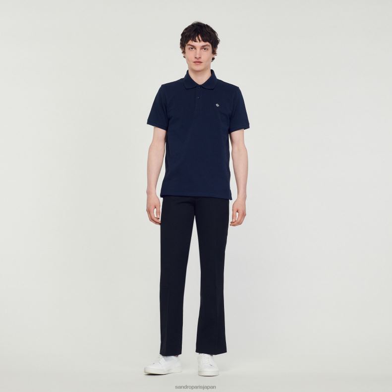 jp Sandro Paris 男性 スクエアクロスパッチ付きポロシャツ ネイビーブルー 20D4B827 衣服