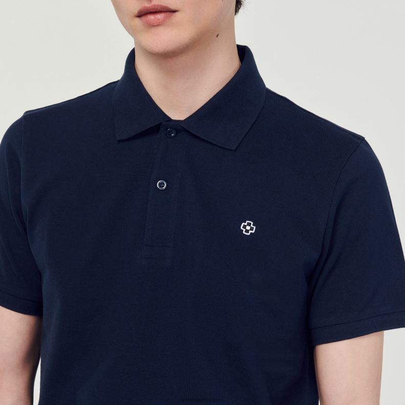 jp Sandro Paris 男性 スクエアクロスパッチ付きポロシャツ ネイビーブルー 20D4B827 衣服