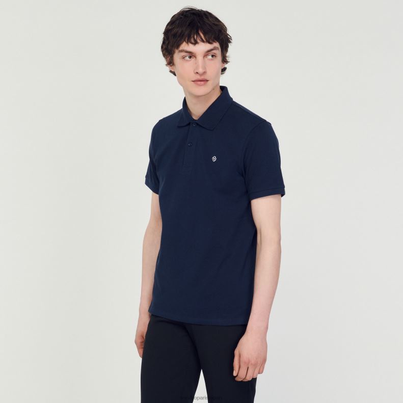 jp Sandro Paris 男性 スクエアクロスパッチ付きポロシャツ ネイビーブルー 20D4B827 衣服
