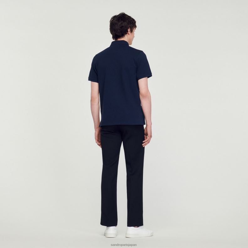 jp Sandro Paris 男性 スクエアクロスパッチ付きポロシャツ ネイビーブルー 20D4B827 衣服