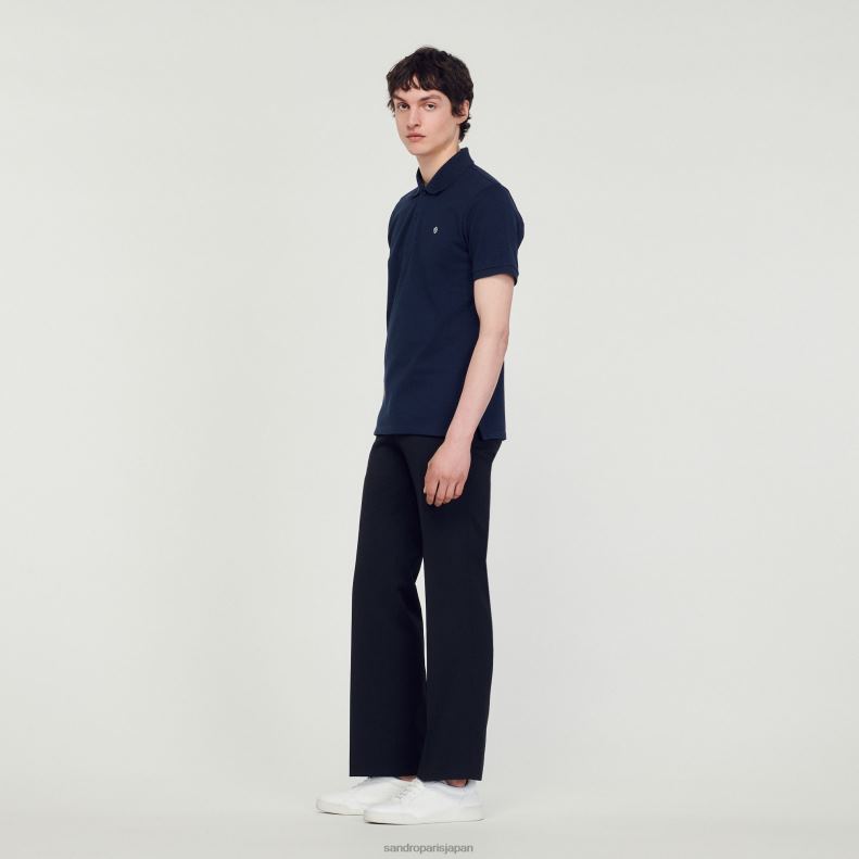 jp Sandro Paris 男性 スクエアクロスパッチ付きポロシャツ ネイビーブルー 20D4B827 衣服