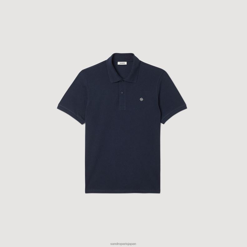 jp Sandro Paris 男性 スクエアクロスパッチ付きポロシャツ ネイビーブルー 20D4B827 衣服