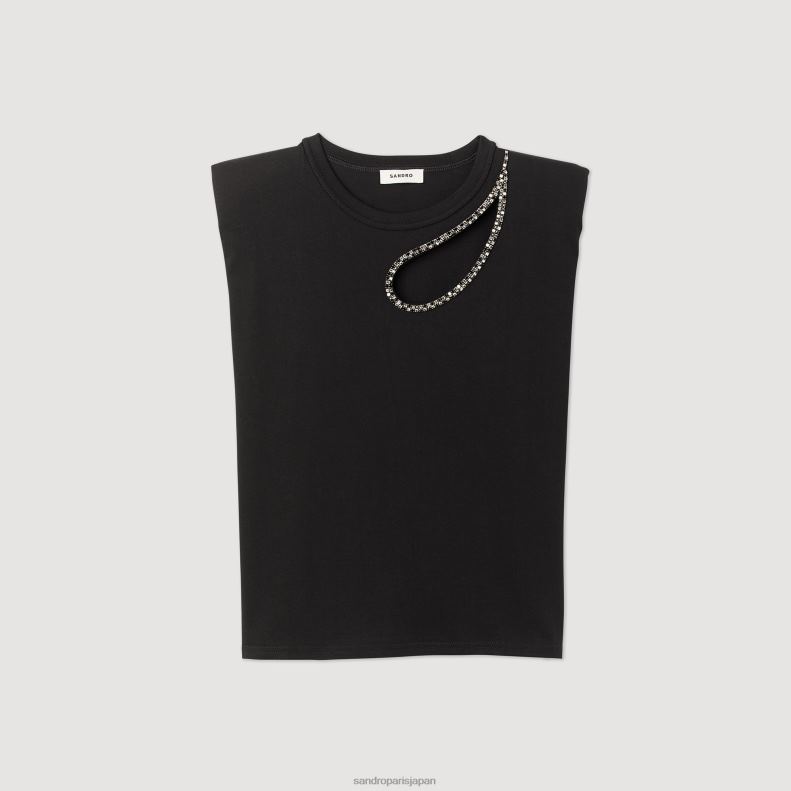 jp Sandro Paris 女性 ラインストーン ティアドロップ Tシャツ 黒 20D4B111 衣服