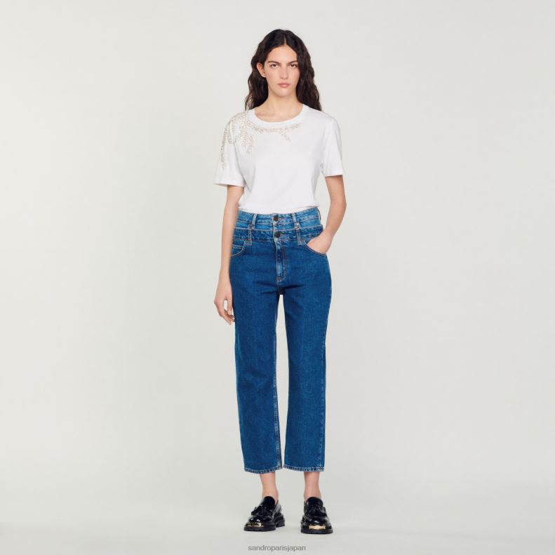 jp Sandro Paris 女性 ラインストーン装飾 Tシャツ 白 20D4B150 衣服