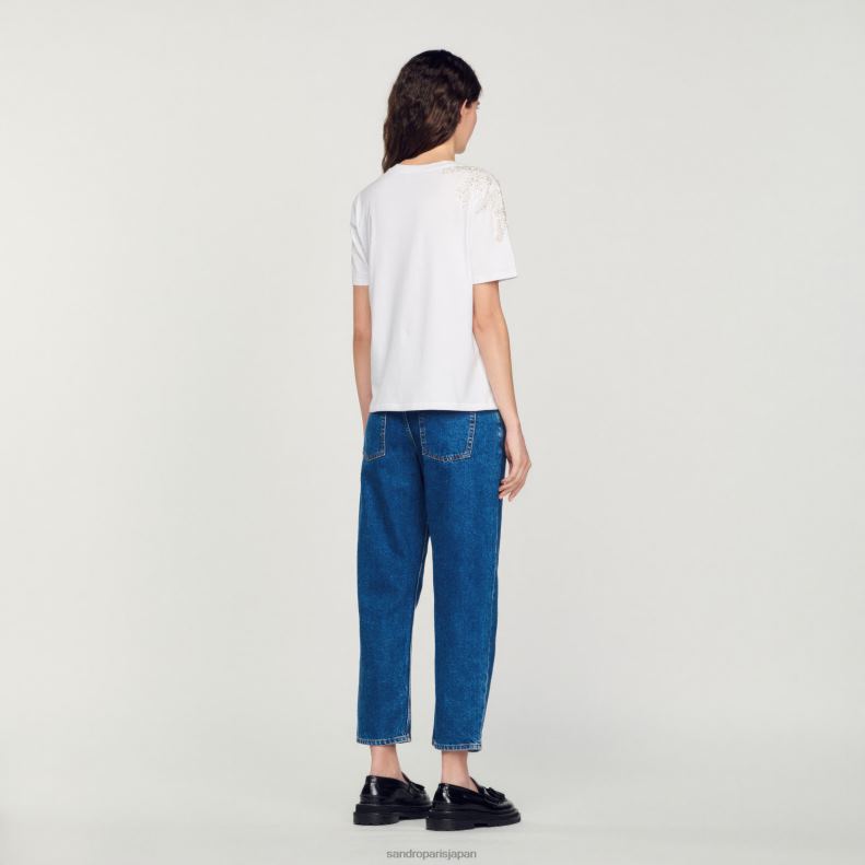 jp Sandro Paris 女性 ラインストーン装飾 Tシャツ 白 20D4B150 衣服