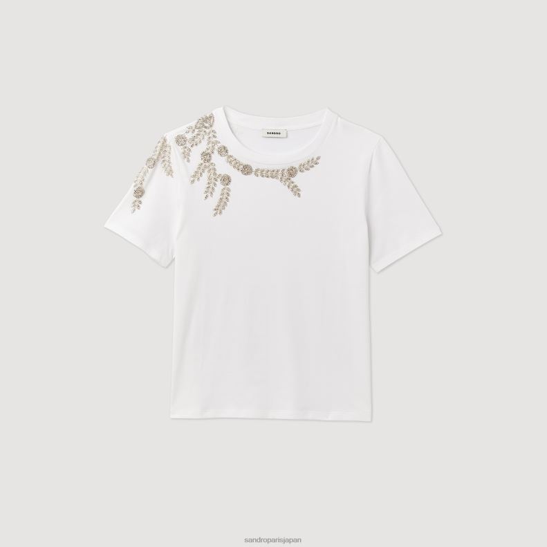 jp Sandro Paris 女性 ラインストーン装飾 Tシャツ 白 20D4B150 衣服